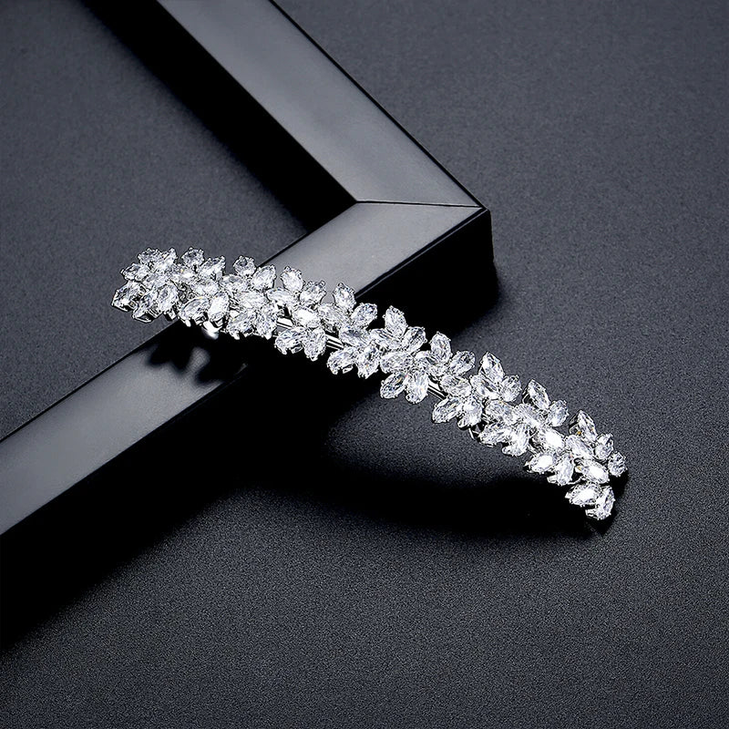 LUOTEEMI Geometric Rectangle Clear Zircon Flower Shape French Pin Jewellery Hair Women Luxury Hair Clip Pin Bridal Wedding