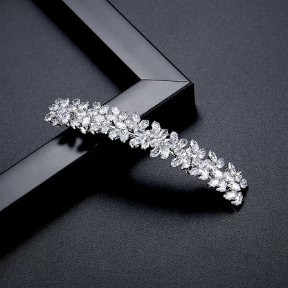 LUOTEEMI Geometric Rectangle Clear Zircon Flower Shape French Pin Jewellery Hair Women Luxury Hair Clip Pin Bridal Wedding