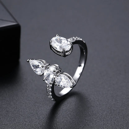 LUOTEEMI Geometric Tear Shape Oval Shape Women Zircon Stone Party Gift Adjustable Ring Rhodium Plated Girls Big Trendy Rings