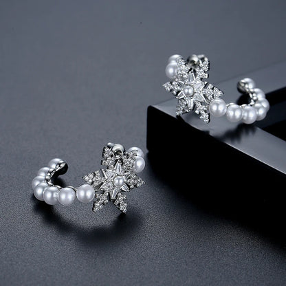 CZCITY the New Listing Christmas Earing Jewelry Woman Hoop Pearl Zircon Bohemian Huggie Lady Bridal Snowflake Earring