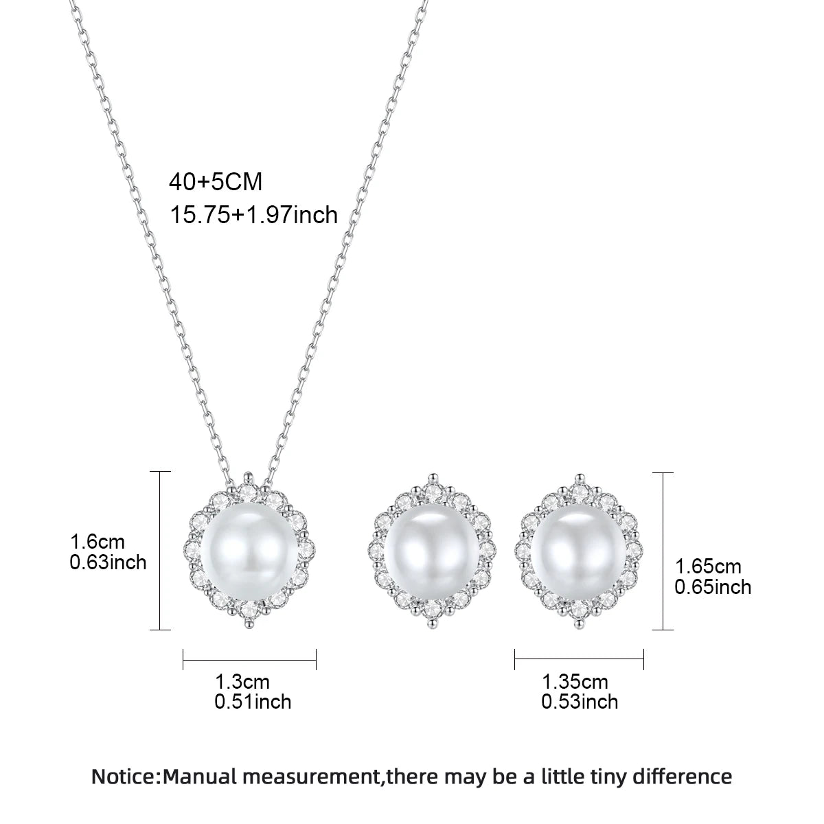 LUOTEEMI Brass Fashion Rhodium Plated High Quality Clear CZ Zircon Stone Imitation Pearl Stud Chain Necklace Jewelrt Sets