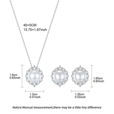 LUOTEEMI Brass Fashion Rhodium Plated High Quality Clear CZ Zircon Stone Imitation Pearl Stud Chain Necklace Jewelrt Sets