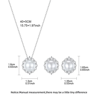 LUOTEEMI Brass Fashion Rhodium Plated High Quality Clear CZ Zircon Stone Imitation Pearl Stud Chain Necklace Jewelrt Sets