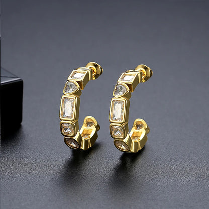CZCITY Fashion Jewelry Lady Women's Hoop Zircon Korean Cute Geometric Clip On Earing Trendy Hoop Earrings