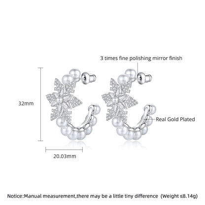 CZCITY the New Listing Christmas Earing Jewelry Woman Hoop Pearl Zircon Bohemian Huggie Lady Bridal Snowflake Earring