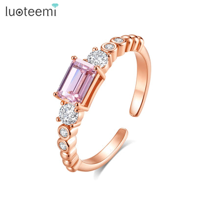 LUOTEEMI New Design Pink and Green Trendy Fashion Thin Japanese Women Open Adjustable Finger Rings Daily Wear Hand Jewelry