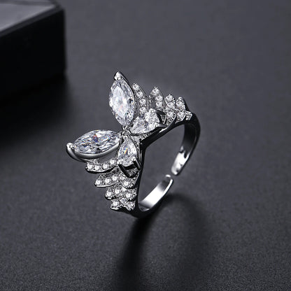 LUOTEEMI Layered Big Fashion Cubic Zirconia Butterfly Adjustable Party Elegant Finger Rings for Girls Luxury Hand Jewellery