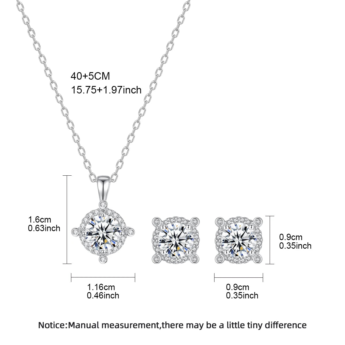 LUOTEEMI Delicate Women Small Round Shape Brass Rhodium Plated Zircon Stone Stud Earrings Pendant Chain Necklace Jewelry Sets