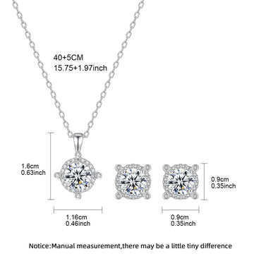 LUOTEEMI Delicate Women Small Round Shape Brass Rhodium Plated Zircon Stone Stud Earrings Pendant Chain Necklace Jewelry Sets
