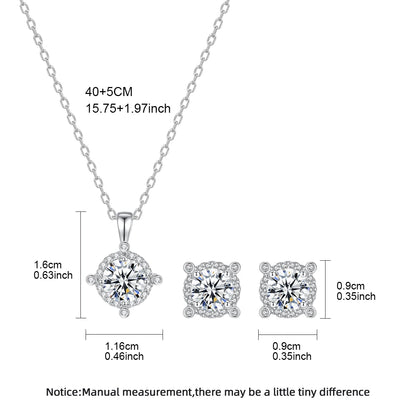 LUOTEEMI Delicate Women Small Round Shape Brass Rhodium Plated Zircon Stone Stud Earrings Pendant Chain Necklace Jewelry Sets