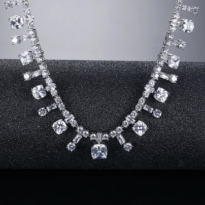 LUOTEEMI Luxury Geometric Zircon Stone Clear Color Bridal Jewelry Copper Cubic Zirconia Sets for Wedding Luxury Jewellery Set