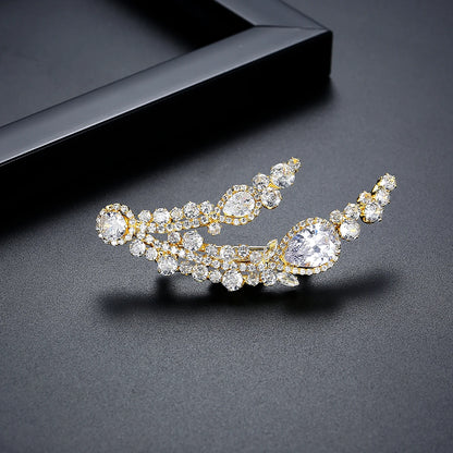 LUOTEEMI Cubic Zirconia Oval and Tear Drop Luxury Flower CZ Big Brooches for Women Real White Gold Plated Low MOQ