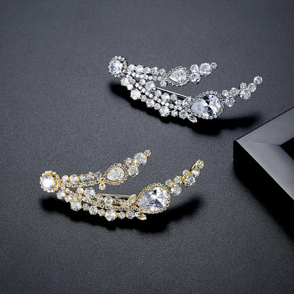 LUOTEEMI Cubic Zirconia Oval and Tear Drop Luxury Flower CZ Big Brooches for Women Real White Gold Plated Low MOQ