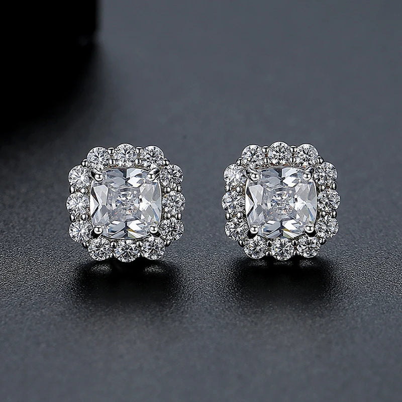 CZCITY Luxury Woman Trendy Elegant Popular Earring Zirconia Quadrate Engagement Wedding Jewelry Stud Earrings