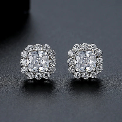 CZCITY Luxury Woman Trendy Elegant Popular Earring Zirconia Quadrate Engagement Wedding Jewelry Stud Earrings