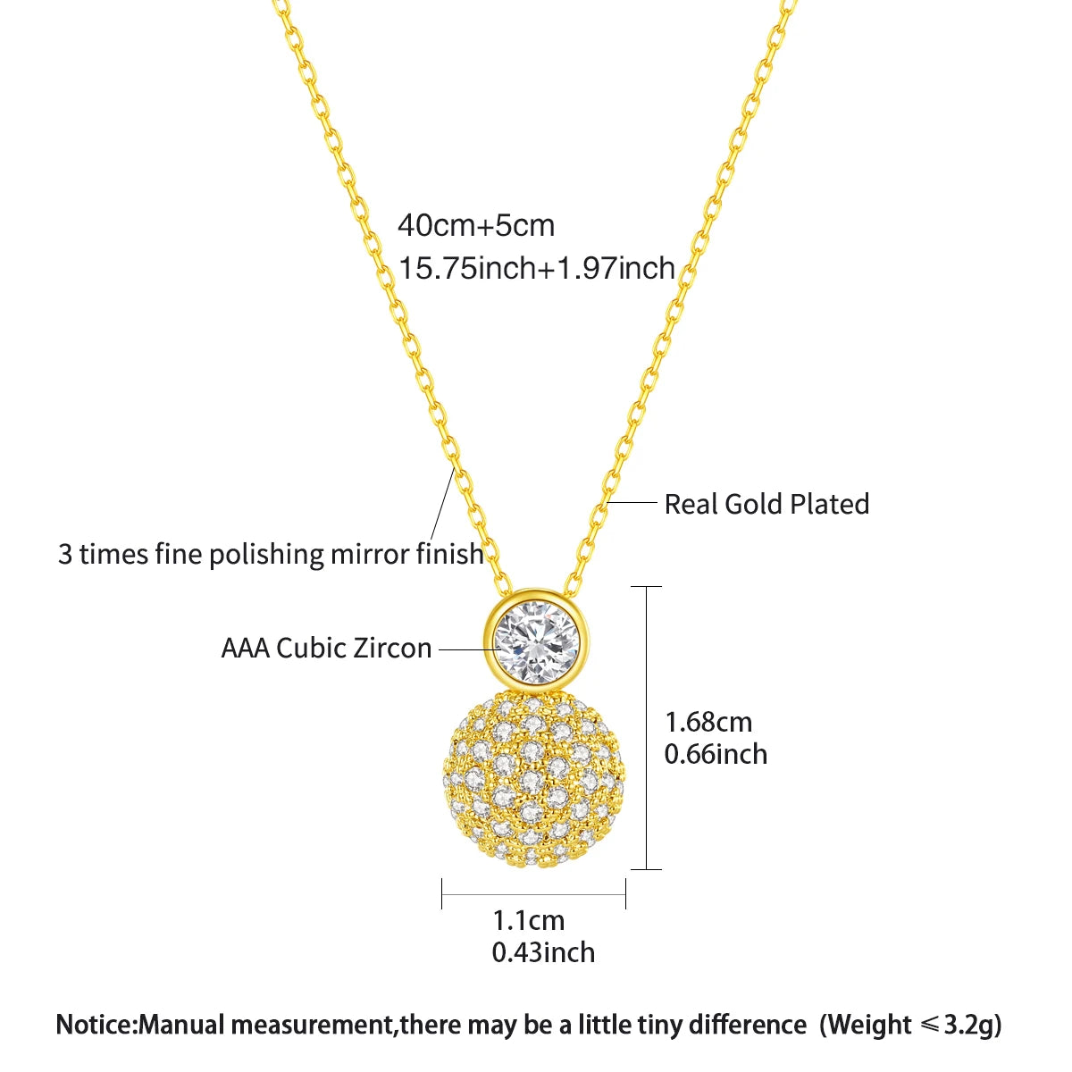 LUOTEEMI New Classic Design Korean Trendy Tiny Zircon CZ Paved Girls Ball Jewelry Link Chain Pendant Necklace for Girls