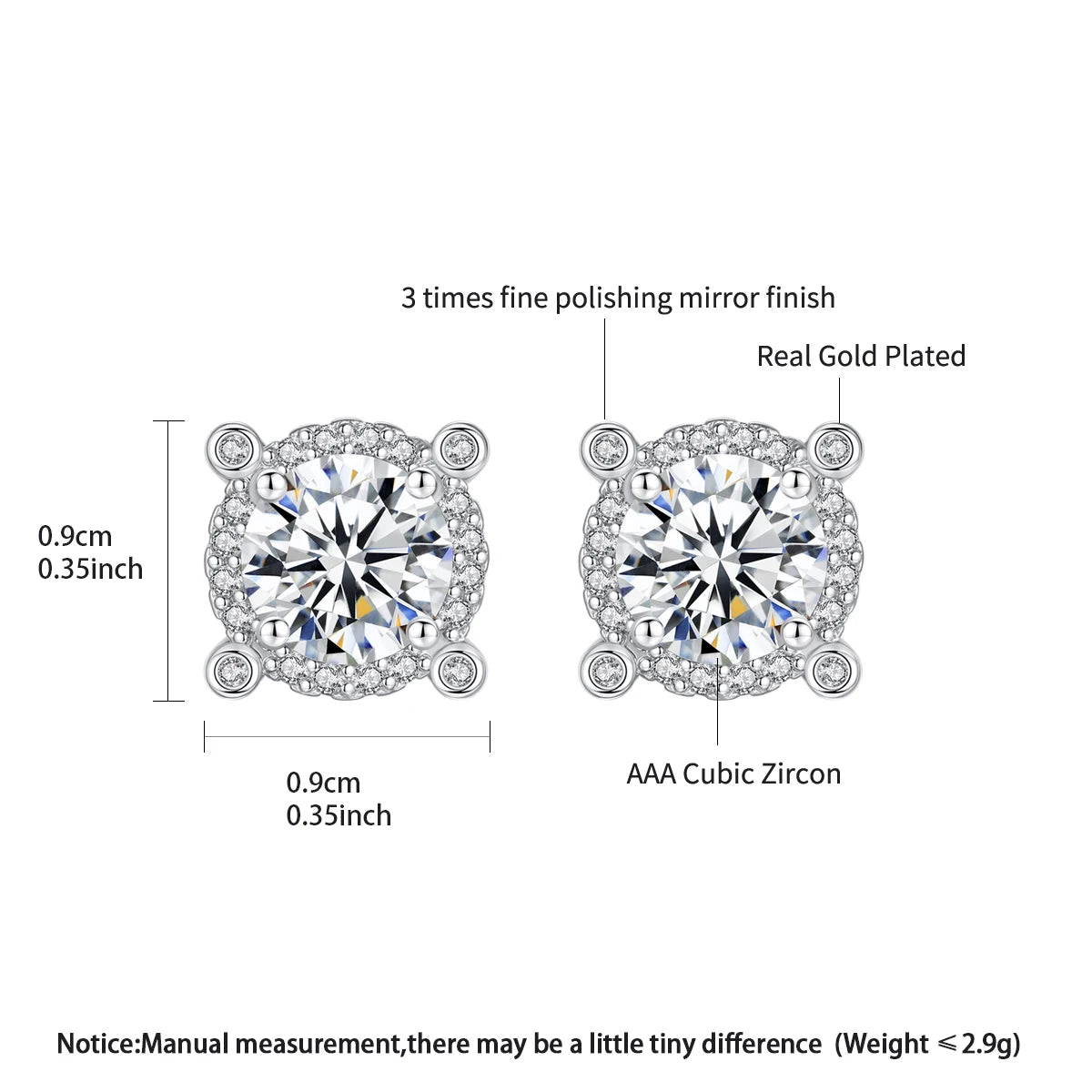 CZCITY Shinning Cubic Zirconia Big Round Halo Stud Earrings Rhodium White Gold Plated Fashion Zircon Earrings