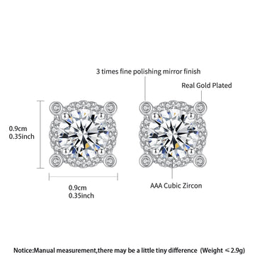 CZCITY Shinning Cubic Zirconia Big Round Halo Stud Earrings Rhodium White Gold Plated Fashion Zircon Earrings