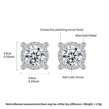 CZCITY Shinning Cubic Zirconia Big Round Halo Stud Earrings Rhodium White Gold Plated Fashion Zircon Earrings
