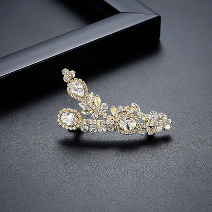 LUOTEEMI Geometric Flower Cubic Zirconia Clear Zircon Jewelry Brooch Office Lady Trendy Suits Matching Jewelry Brooches