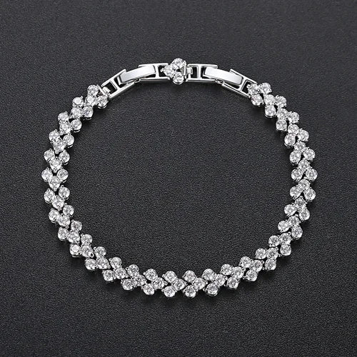 CZCITY Plain Paved 3A Cubic Zirconia Bracelet of Cut Stone Design for Woman Daily Wearing Jewelry