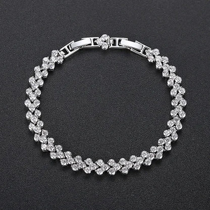 CZCITY Plain Paved 3A Cubic Zirconia Bracelet of Cut Stone Design for Woman Daily Wearing Jewelry