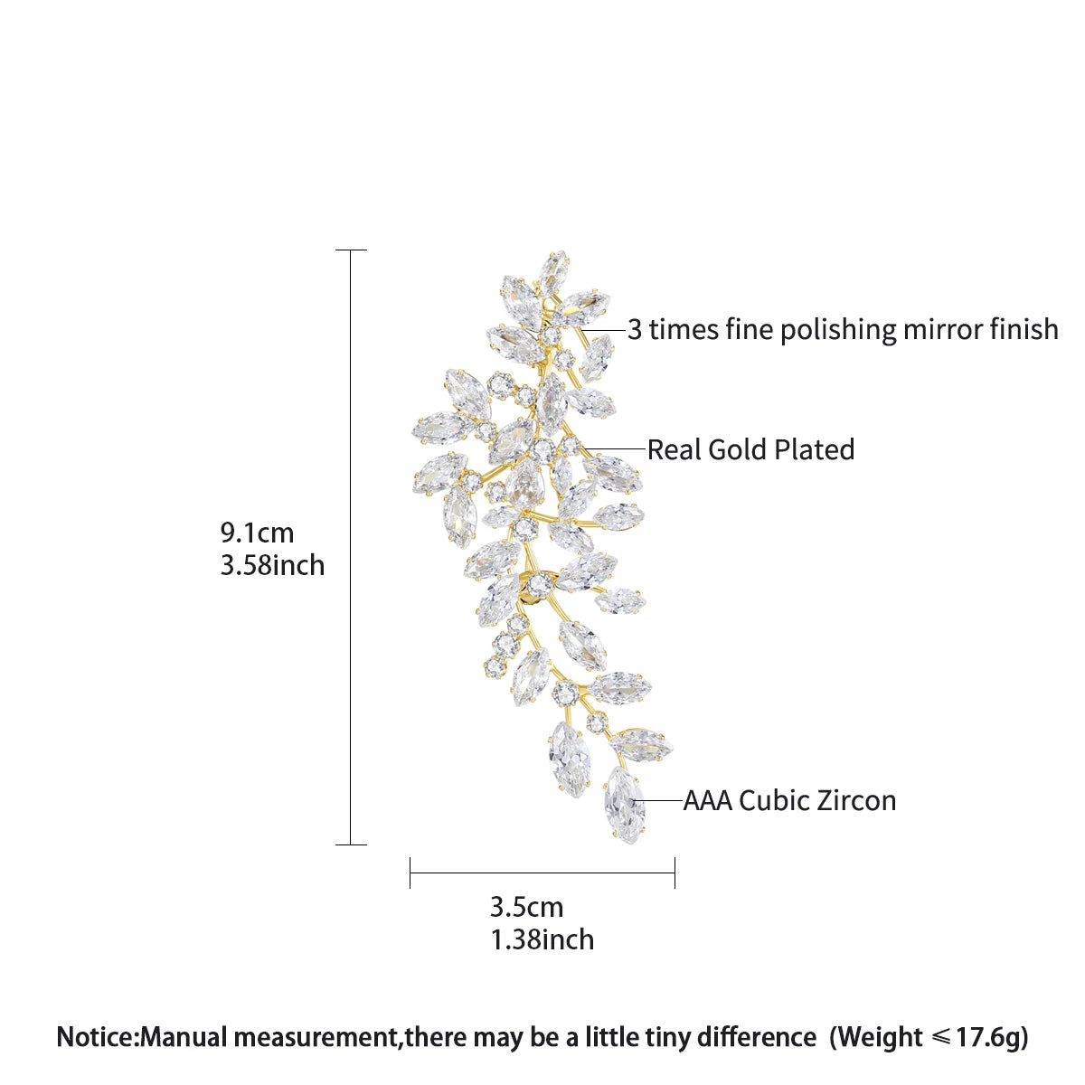 LUOTEEMI Clear Cubic Zirconia Leaves Shape Women Elegant Big Brooch White Gold Plated High Quality Jewellery for Women