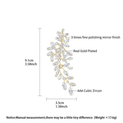 LUOTEEMI Clear Cubic Zirconia Leaves Shape Women Elegant Big Brooch White Gold Plated High Quality Jewellery for Women