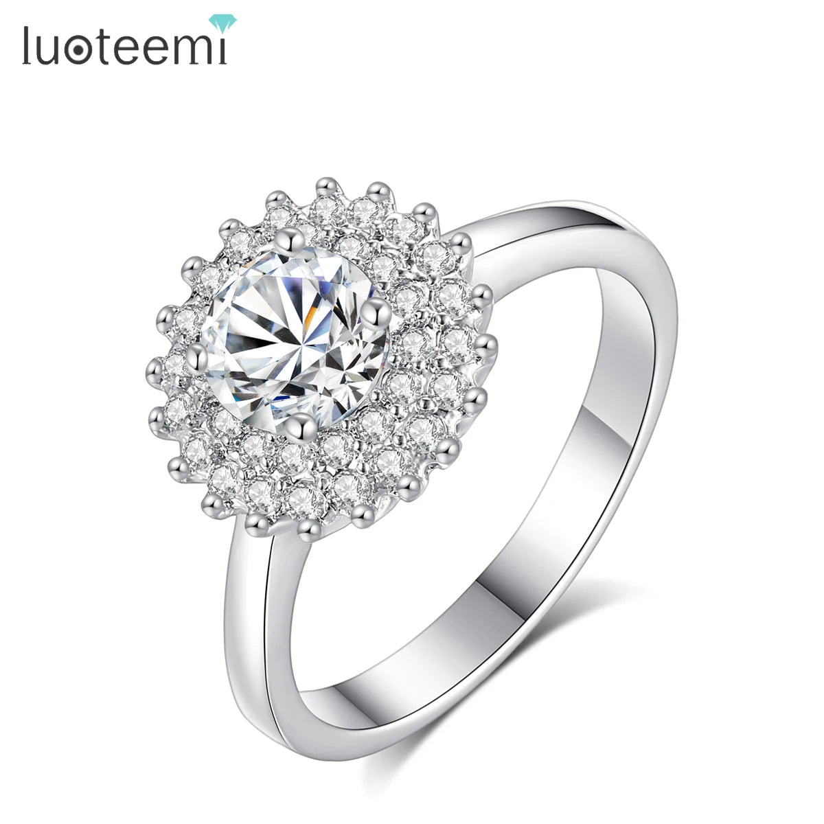 LUOTEEMI Wholesale Stock Hearts & Arrows Perfect Cut Luxury Tiny CZ Women Finger Matching Ring