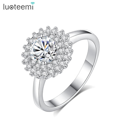 LUOTEEMI Wholesale Stock Hearts & Arrows Perfect Cut Luxury Tiny CZ Women Finger Matching Ring