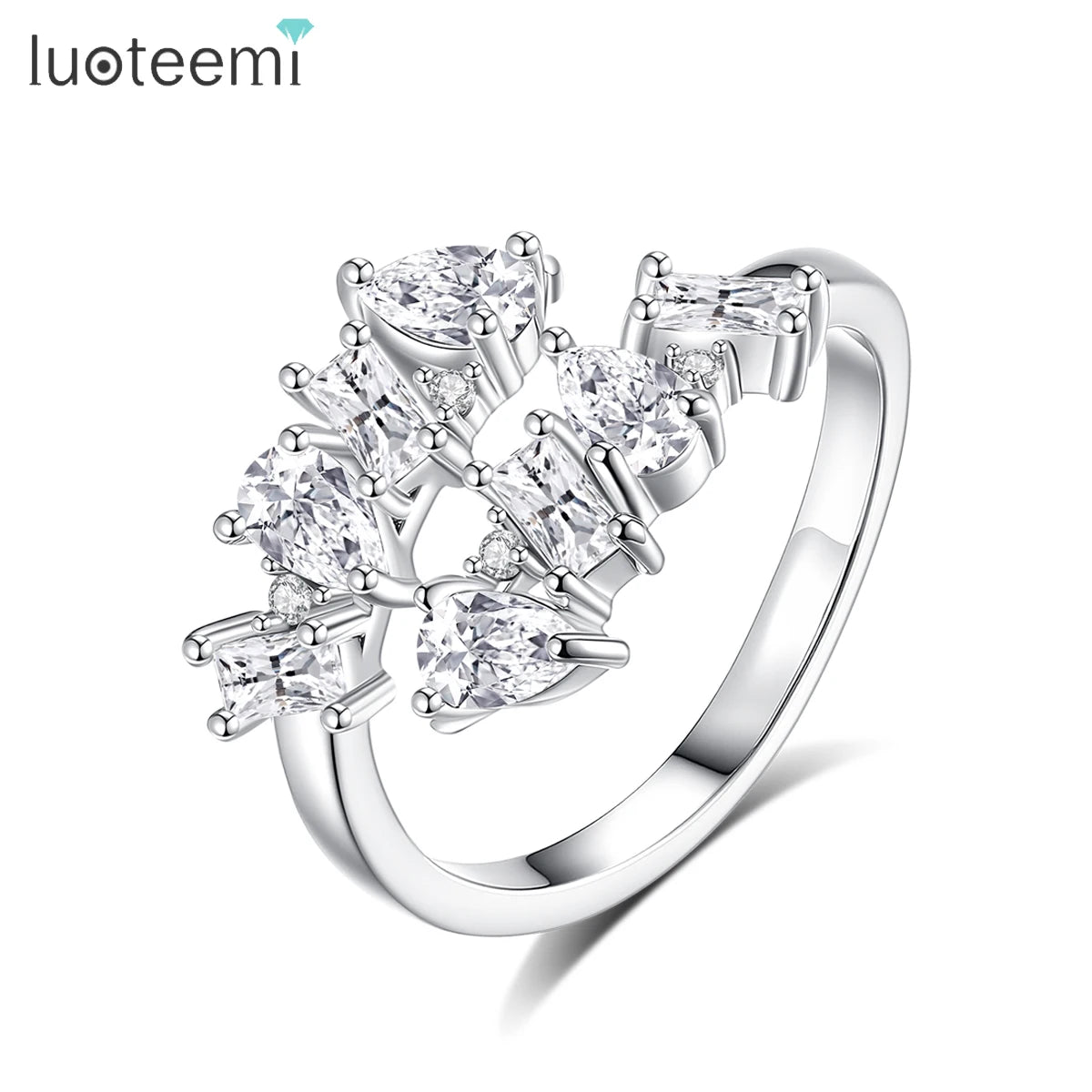 LUOTEEMI Cubic Zirconia Trendy Fashion Jewelry Adjustable Finger Ring for Girls High Quality Women Jewelry Factory Wholesale