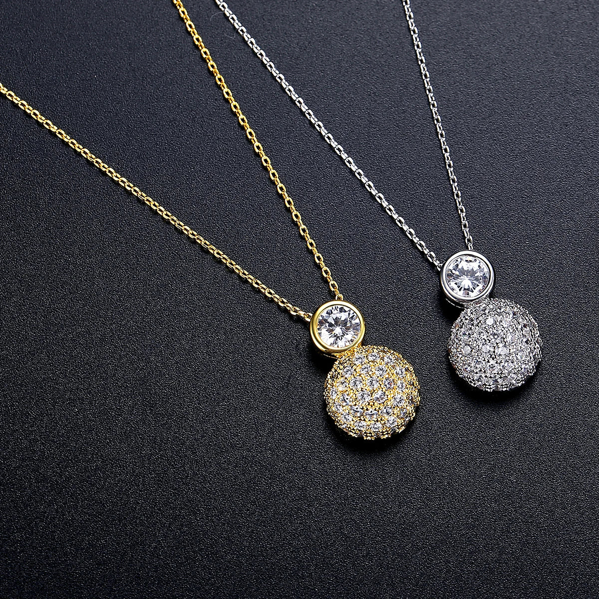 LUOTEEMI Tiny Cubic Zirconia Round Ball Classic Design Earrings and Necklace Jewelry Sets for Women High Quality Jewellery Gifts