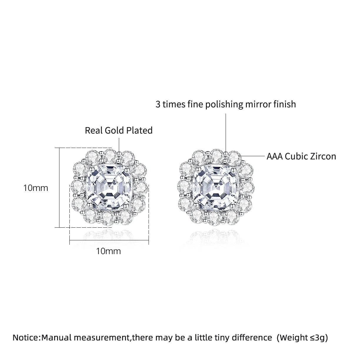 CZCITY Luxury Woman Trendy Elegant Popular Earring Zirconia Quadrate Engagement Wedding Jewelry Stud Earrings