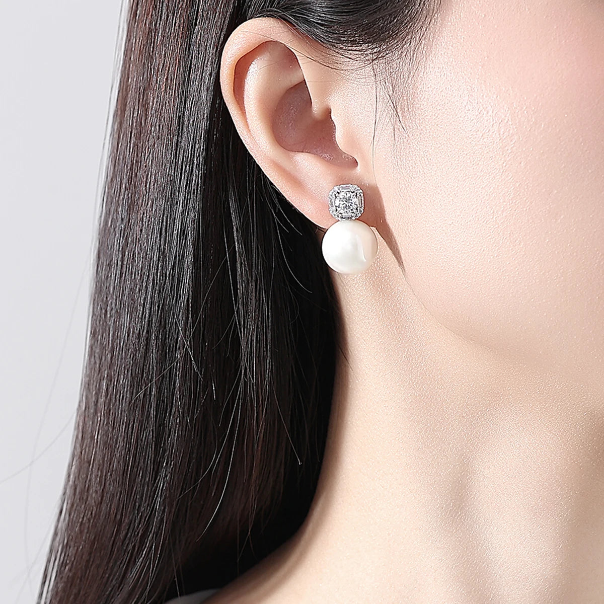 LUOTEEMI Delicate Women Classic Design Anniversary Cubic Zirconia White Glass Pearl Jewelry Sets Rhodium Plated High Quality
