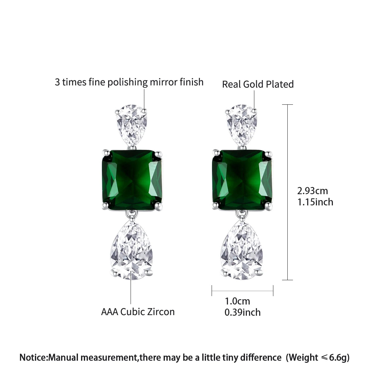 LUOTEEMI Elegant Green Crystal Clear Zircon Geometric Drop Brass Copper Earrings Luxury Party Gifts Big Ear Ring for Women