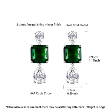 LUOTEEMI Elegant Green Crystal Clear Zircon Geometric Drop Brass Copper Earrings Luxury Party Gifts Big Ear Ring for Women