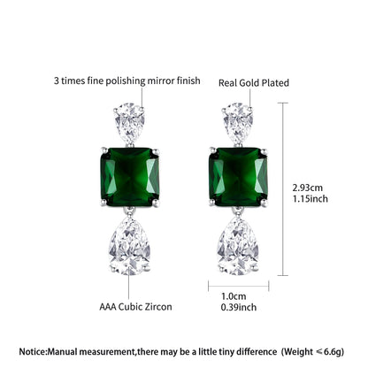 LUOTEEMI Elegant Green Crystal Clear Zircon Geometric Drop Brass Copper Earrings Luxury Party Gifts Big Ear Ring for Women