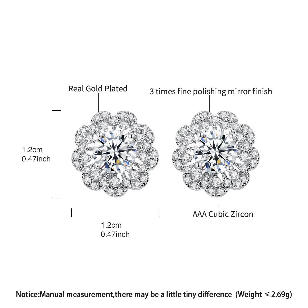 CZCITY Trend Women Fashion Custom Korea Design Exquisite Rhodium White Gold Plated Cubic Zirconia Flower Earrings Studs