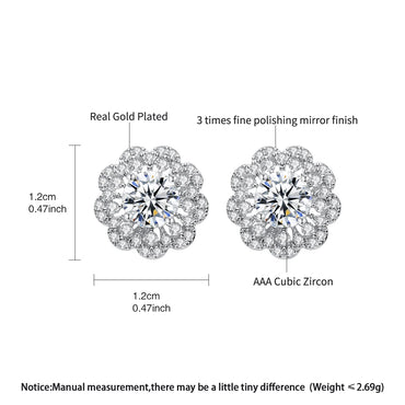 CZCITY Trend Women Fashion Custom Korea Design Exquisite Rhodium White Gold Plated Cubic Zirconia Flower Earrings Studs