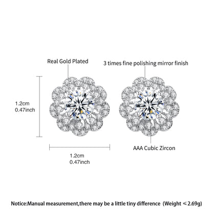 CZCITY Trend Women Fashion Custom Korea Design Exquisite Rhodium White Gold Plated Cubic Zirconia Flower Earrings Studs