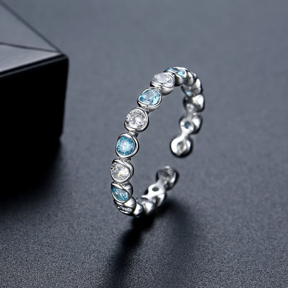 CZCITY Sea Blue and Clear Round CZ Geometric Round Stone Finger Ring for Girls Ladies Fashion Jewelry Daily Wear Rings