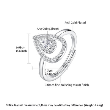 LUOTEEMI Tear Drop Cubic Zirconia Fashion Open Size Jewelry Finger Ring Rhodium Plated Girls Jewelry Ready to Ship