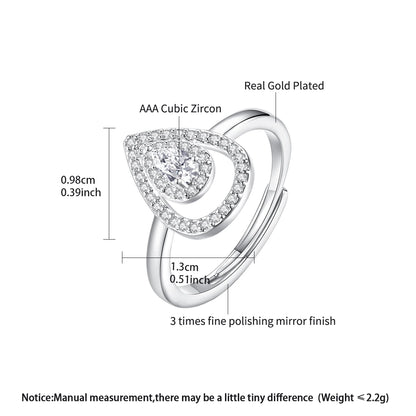 LUOTEEMI Tear Drop Cubic Zirconia Fashion Open Size Jewelry Finger Ring Rhodium Plated Girls Jewelry Ready to Ship
