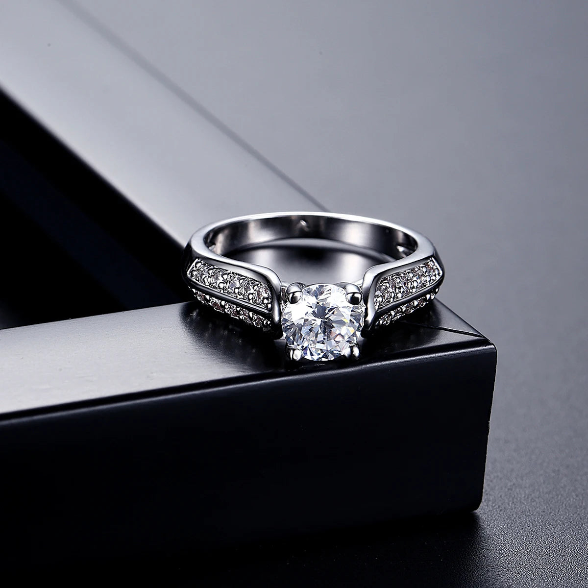 LUOTEEMI European Style 6mm 0.75ct Cubic Zirconia Diamond Engagement Women Girls Finger Ring