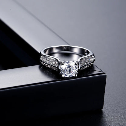LUOTEEMI European Style 6mm 0.75ct Cubic Zirconia Diamond Engagement Women Girls Finger Ring