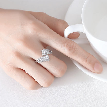 LUOTEEMI Luxury Full of Tiny CZ Elegant Womens Big Adjustable Finger Ring Cubic Zirconia European Rings for Women