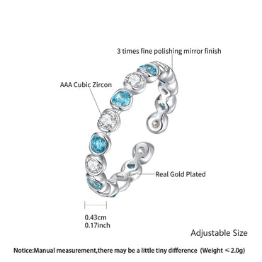 CZCITY Sea Blue and Clear Round CZ Geometric Round Stone Finger Ring for Girls Ladies Fashion Jewelry Daily Wear Rings