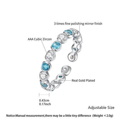 CZCITY Sea Blue and Clear Round CZ Geometric Round Stone Finger Ring for Girls Ladies Fashion Jewelry Daily Wear Rings