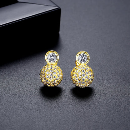LUOTEEMI Tiny CZ Paved Clear Zircon Beaded Elegant Earrings Stud for Girls Classic Design Women Ball Korean Trendy Stud Earings