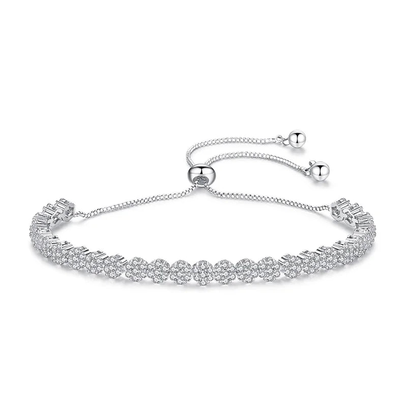 Fashion Classic Pull Chain Flower Tennis CZ Slide Bracelets Women Elegant Zirconia Bracelet